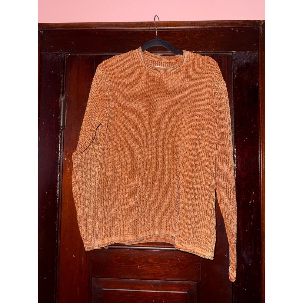 32 Bar Blues Mens Rust Orange Marled Ribbed Knit Cotton Crewneck Sweater M